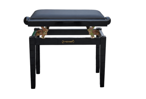 כסא פסנתר מתכוונן PB-18 בצבע שחור מבריק עם מושב דמוי עור בצבע שחור מבית Legrand