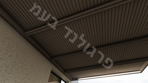 פרגולות אלומיניום יוקרתית : הייטק פרימיום ROYAL CROWN תלויה המשלבת כתר היקפי U 120*50 , הצללה במראה פסים והגנה בפני גשם