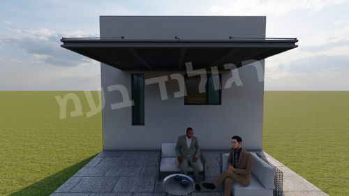 פרגולות אלומיניום יוקרתית : הייטק פרימיום ROYAL CROWN תלויה המשלבת כתר היקפי U 120*50 , הצללה במראה פסים *ללא רווח* והגנה בפני גשם ע