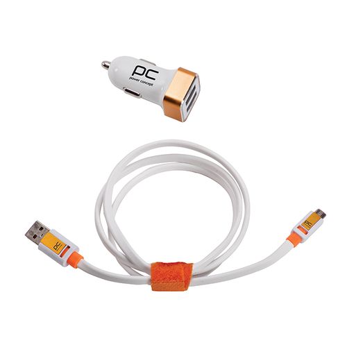 מטען לרכב עם 2 יציאות USB וכבל טעינה