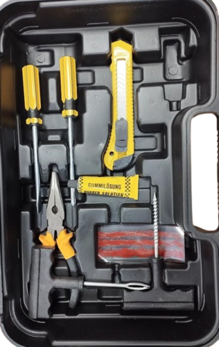 קומפרסור לרכב בוכנה כפולה 150 PSI  12V כולל כולל סט תיקון פנצר במזוודה קשיחה 27157 
