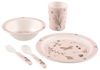 סט 5 כלי אוכל לפעוט - צלחת, קערה, כוס מזלג וכפית - ורוד פרחוני