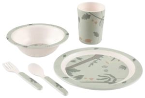 סט 5 כלי אוכל לפעוט - צלחת, קערה, כוס מזלג וכפית - מנטה טבע