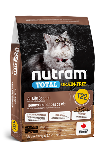 נוטרם טוטל עוף והודו ללא דגנים מזון לחתול Nutram Total T22 במשקל 5.4 ק