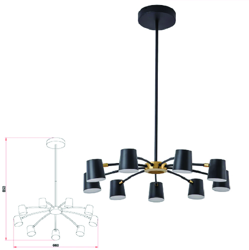 מנורת תליה PRINCA זרועות LED שחור+פליז 50W 