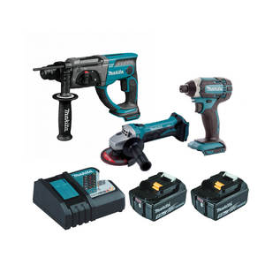 סט 3 כלים מברגה+משחזת+פטישון MAKITA כולל 2 סוללות ומטען
