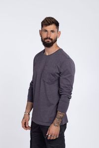 Pocket Cotton חולצת כיס שרוול ארוך חום מלאנג