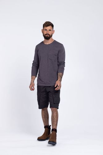 Pocket Cotton חולצת כיס שרוול ארוך חום מלאנג' REDBACK רדבק