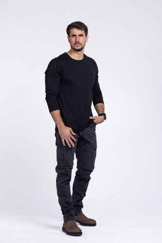 Pocket Cotton חולצת כיס שרוול ארוך שחור REDBACK רדבק