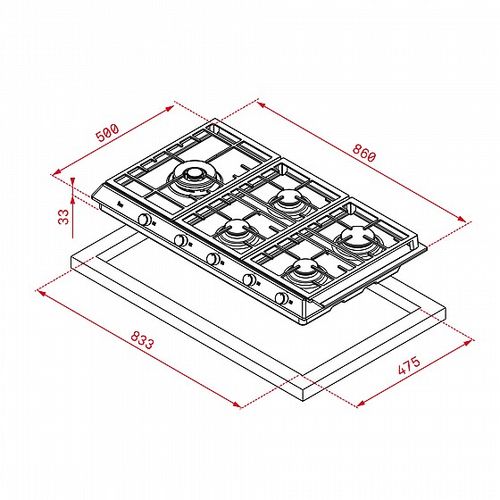 כיריים TEKA טקה גז 5 להבות 90 ס
