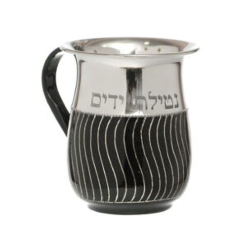 נטלה נירוסטה אמייל שחור קישוט גלים כסף