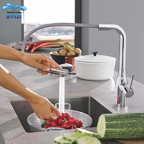 30270000 GROHE | ברז נשלף לכיור מטבח גרואה ESSENCE | פיה מסתובבת | 2 מצבי זרימה | כרום ניקל.