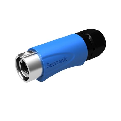 מחבר רשת נקבה מוגן כחול (לשטח) לכבל SE8MC-04 Seetronic