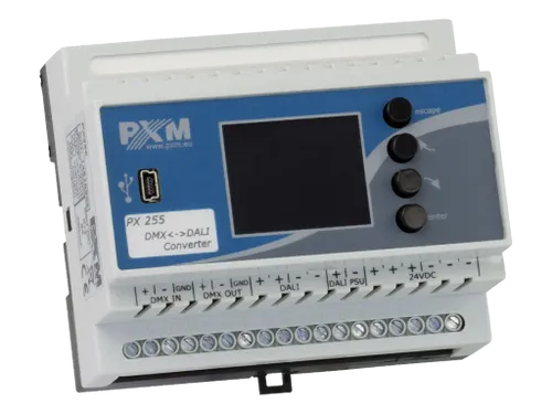 PXM PX255 ממיר DMX ל-DALI IN/OUT כולל ספק לקו DALI
