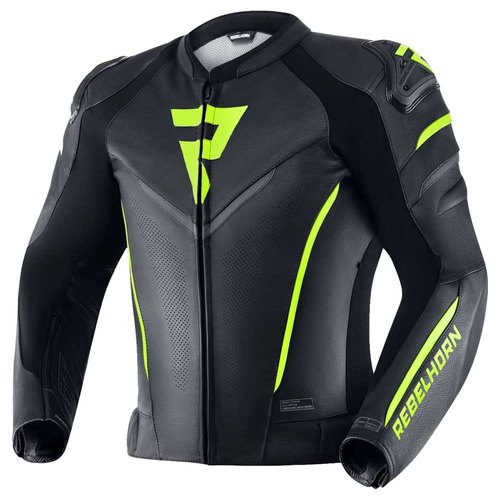 מעיל עור רבל הורן שחור / צהוב - REBELHORN FIGHTER LEATHER JACKET