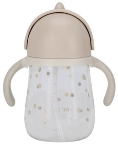 בקבוק שתיה לילדים עם קש סיליקון מתקפל וידיות אחיזה 240 מ"ל - בז