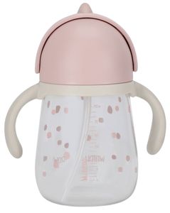 בקבוק שתיה לילדים עם קש סיליקון מתקפל וידיות אחיזה 240 מ"ל - ורוד