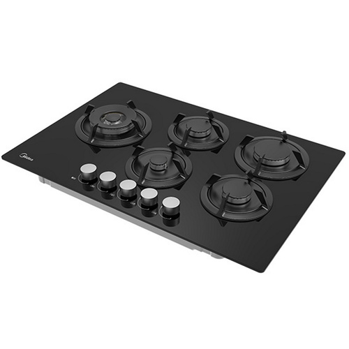 כיריים גז - 5 להבות Midea מידאה Defendi 75GP503-B זכוכית שחורה