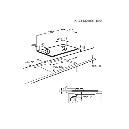 כיריים גז זכוכית 5 מבערים Zanussi זנוסי ZGO78530BA