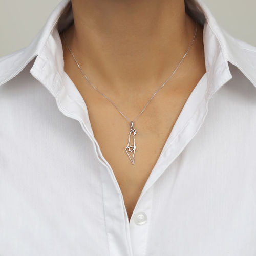 שרשרת ותליון מגן דוד ומפת ארץ ישראל מזהב 14K