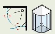  מקלחון פינתי עגול שקוף שני קירות קבועים ושתי דלתות פרופיל ניקל 76-79