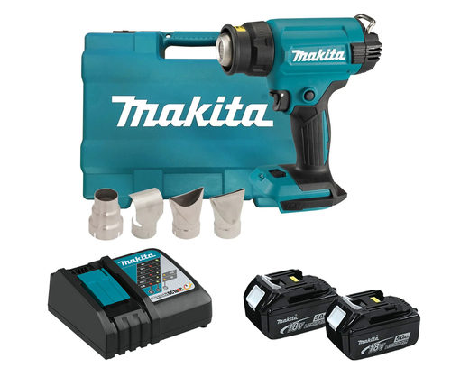 גוף מפזר חום 18V נטען עד 550 מעלות עם 2 סוללות 5.0 אמפר ומטען MAKITA DHG181RTE מקיטה