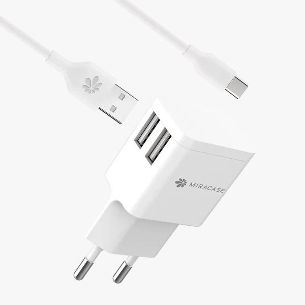 מטען קיר מיקרו  עם 2 כניסות MIRACASE MWC244 MICRO 2.4A USB 
