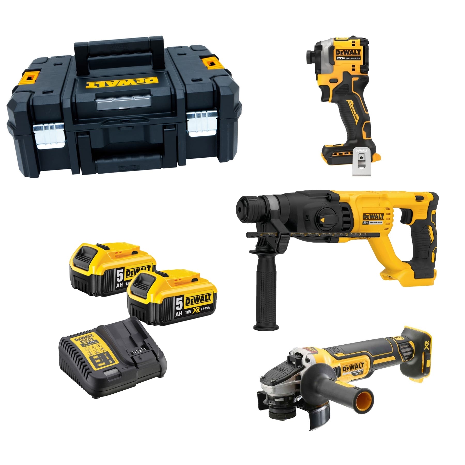 סט 3 כלים DEWALT - פטישון + אימפקט + משחזת 2 סול