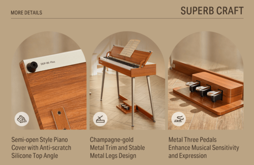 EC6677 פסנתר חשמלי DDP80PLUS בעיצוב Retro רטרו 88 קלידים שקולים בצבע חום מבית DONNER