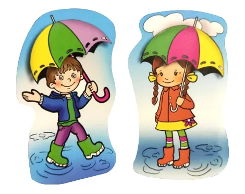 ערכת יצירה תלת ממדית - ילד וילדה עם מטרייה - 36 יח' 