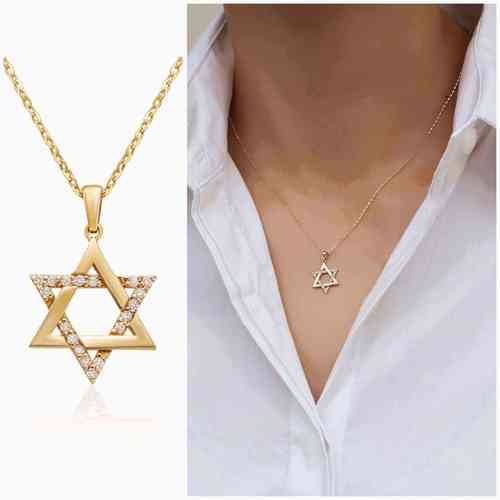 שרשרת ותליון מגן דוד יהלומים זהב 14K