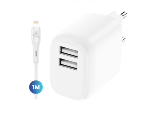 Essentials Dual 12W Wall Charger + Lightning Cable - White