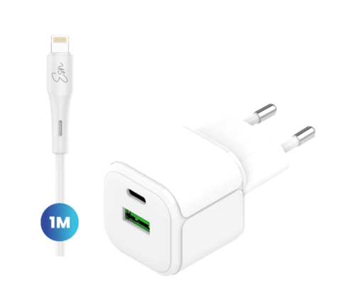 Essentials Dual 38W Wall Charger + Lightning Cable - White