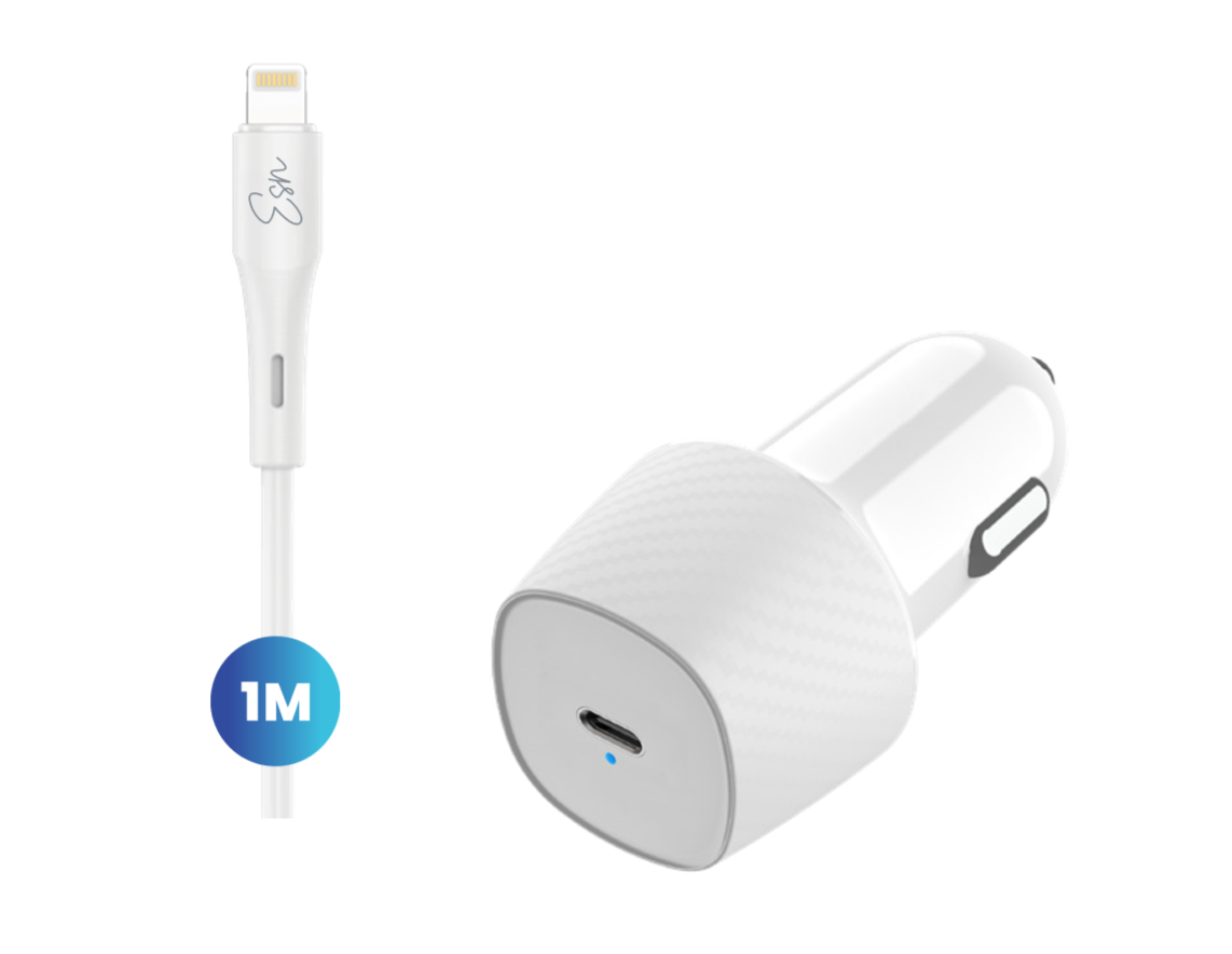 Essentials Type-C 20W Car Charger + Lightning Cable - White