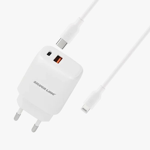 מטען קיר מהיר   SILVER LINE C TO LIGHTNING PD20W + QC3.0 18W לבן