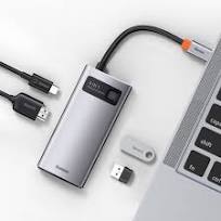מפצל 4 ב-1 למחשב מ-USB-C ל-USB-C, USB, HDMI 4K כסוף Baseus