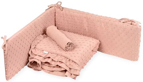 סט מצעים 3 חלקים למיטת תינוק בגודל מטר 100% מיקרופייבר - נקודות ורוד