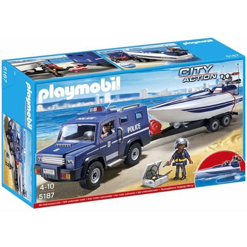 פליימוביל ג’יפ משטרה וסירת מירוץ על נגרר – 5187