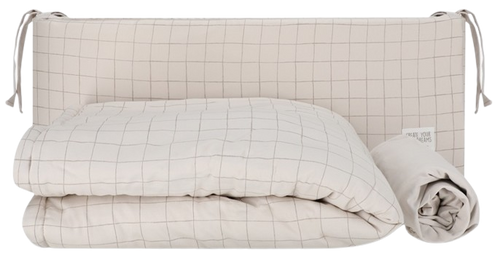 סט מצעים למיטת תינוק 3 חלקים 100% כותנה ג'רזי מקולקציית Sketch & Grid - אבן משבצות