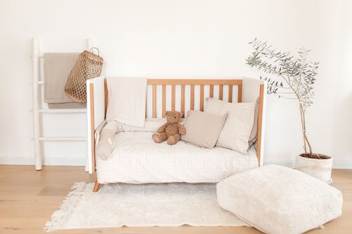 סט מצעים למיטת תינוק 3 חלקים 100% כותנה ג'רזי מקולקציית Sketch & Grid - אבן משבצות