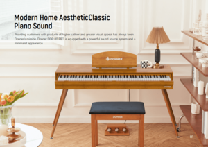 EC6773 פסנתר רהיט חשמלי DDP80PRO בעיצוב Retro רטרו 88 קלידים שקולים בצבע חום מבית DONNER