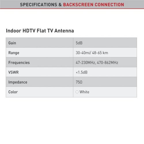 אנטנה DVB-T שטוחה לקליטת שידורי טלוויזיה של עידן+ Barkan Indoor HDTV דגם AF40P.W