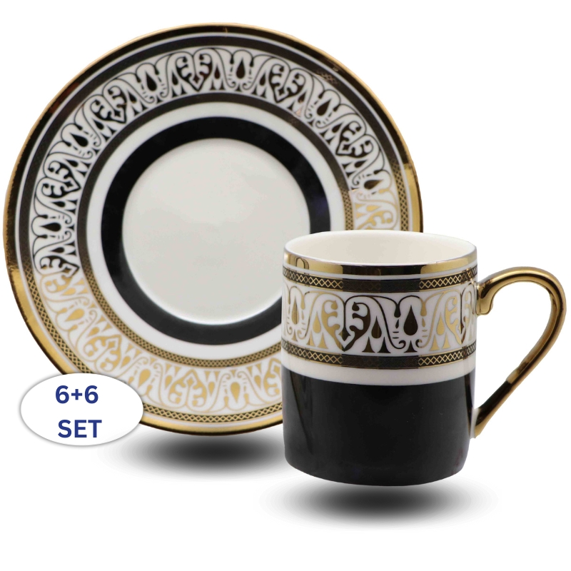 סט ספלים מוקה 6+6 "שחור עם קישוט זהב" 025714 Y.C