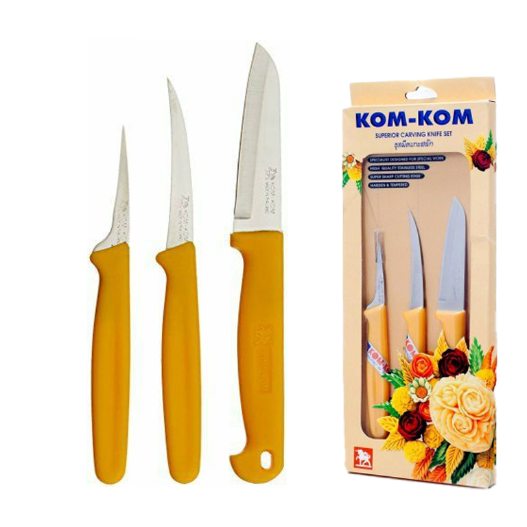 סט /3 סכיני גילוף פירות ידית פלסטיק kom-kom C