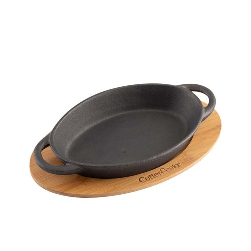 מחבת אובלית 2 ידיות יציקת ברזל+תחתית במבוק 15*22 ס