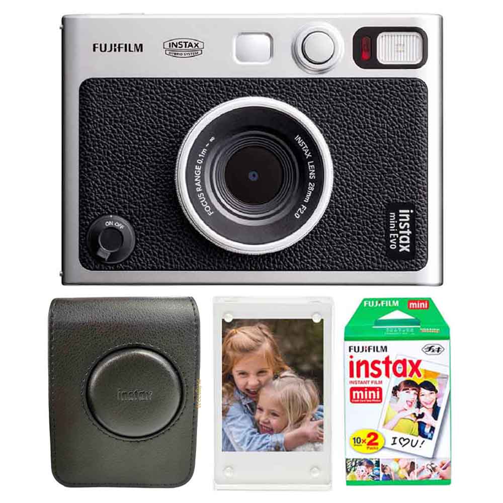 קיט מצלמה פיתוח מיידי Fuji Instax Mini Evo + תיק + דפים + בלוק אקריל