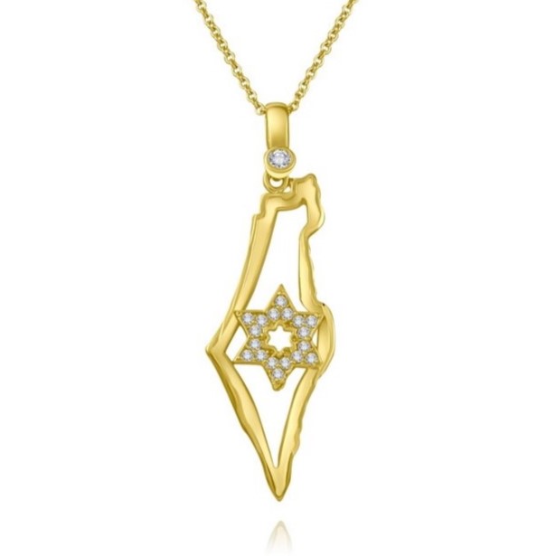 שרשרת ותליון מגן דוד ומפת ארץ ישראל מזהב 14K