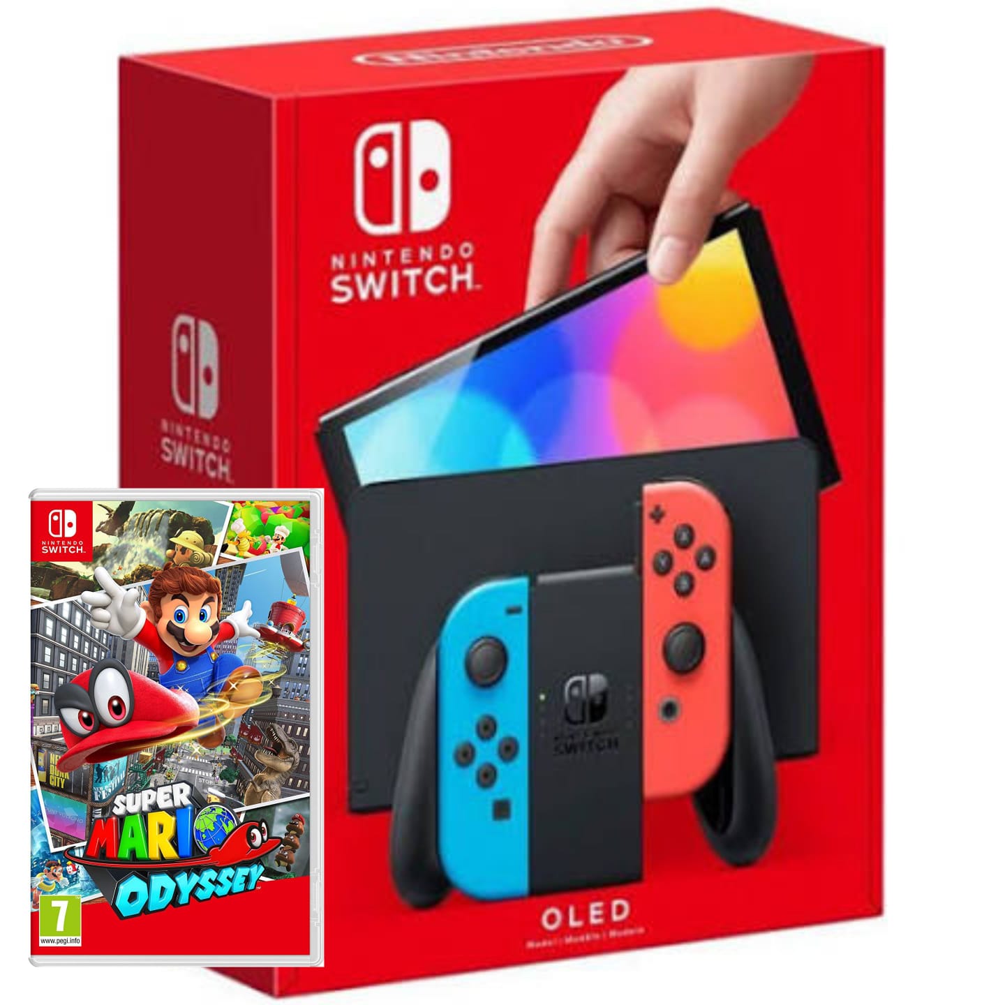NINTENDO SWITCH OLED 64GB HEG-001 - NEON + GAME MARIO ODYSSEY