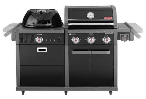 גריל גז קולמן רבולושן 3 מבערים משולב  גריל פחמים + יח' כיור + מקרר דלת זכוכית 