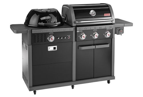 גריל גז קולמן רבולושן 3 מבערים משולב  גריל פחמים + יח' כיור + מקרר דלת זכוכית 